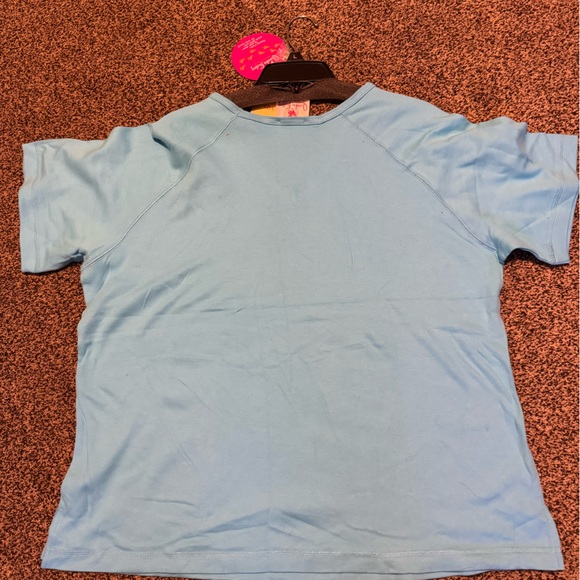 NEW - Quacker Factory - blue stretch short sleeve Shirt Rhinestones - Size XL - Picture 4 of 4